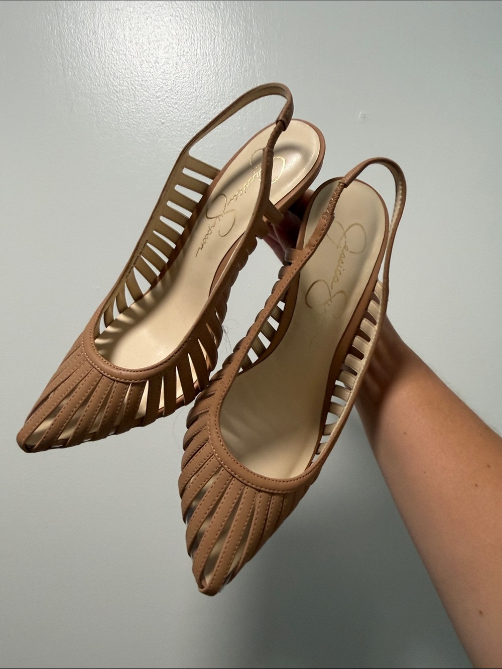 Jessica Simpson Tan Cutout Slingback Pointed Flats